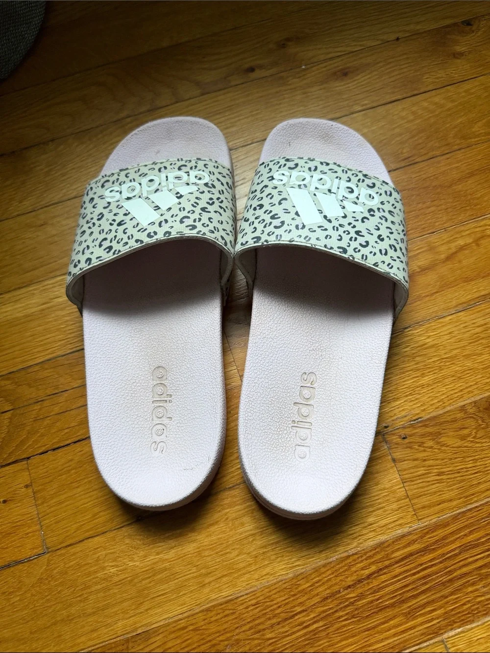 adidas Pink Slides with Leopard-Print Strap